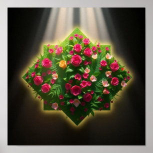 Luxuriöse digitale Kunst der Rose und exotische Bl Poster