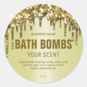 Luxuriöse Dripping Gold Glitzer Bath Bomb Labels Runder Aufkleber