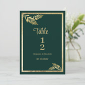 Luxuriöse, dunkelgrüne, goldgelbe Rahmen Tischnumm Einladung (Stehend Vorderseite)