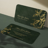 Luxuriöse, dunkelgrüne Imitate mit goldenem Blattw Visitenkarte