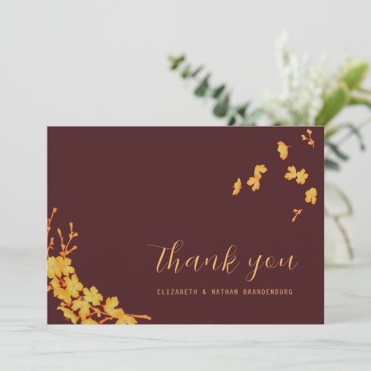 Luxuriöse Dunkle Burgund & Gold Blume Danke Karte (Stehend Vorderseite)