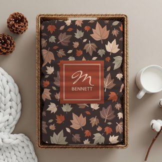 Luxuriöse dunkle Herbstblätter-Monogramm Sherpadecke