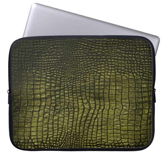 Luxuriöse dunkle Krokodillederstruktur. Laptopschutzhülle (Vorderseite)