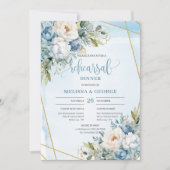 Luxuriöse Dusty Blue Floral Gold Probe Einladung (Vorderseite)
