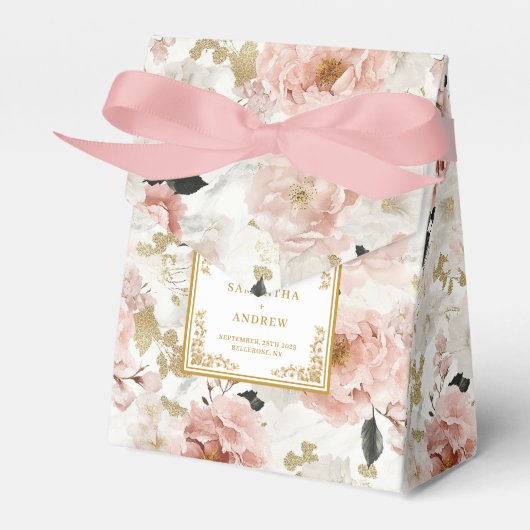 Luxuriöse Dusty Pink Ivory Gold Gastgeschenk Hochz Geschenkschachtel (Vorderseite)