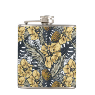 Luxuriöse Elegange Gold N'Black Tropical Blume Flachmann