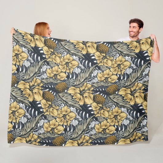 Luxuriöse Elegange Gold N'Black Tropical Blume Fleecedecke (Beispiel)