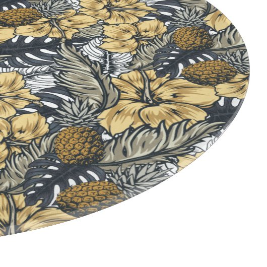 Luxuriöse Elegange Gold N'Black Tropical Blume Schneidebrett (Ecke)
