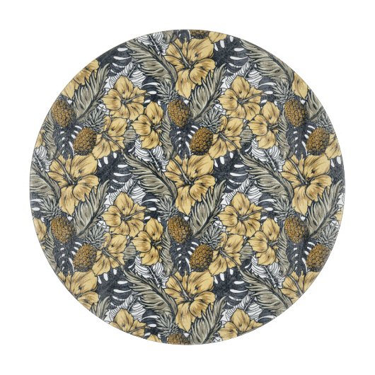 Luxuriöse Elegange Gold N'Black Tropical Blume Schneidebrett (Vorderseite)