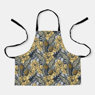 Luxuriöse Elegange Gold N'Black Tropical Blume Schürze