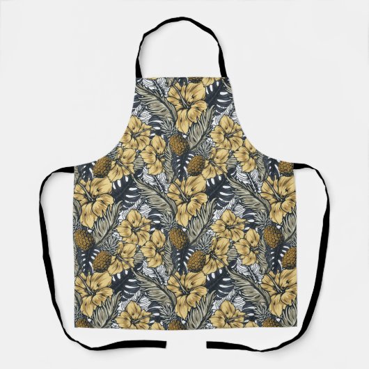 Luxuriöse Elegange Gold N'Black Tropical Blume Schürze (Vorderseite)