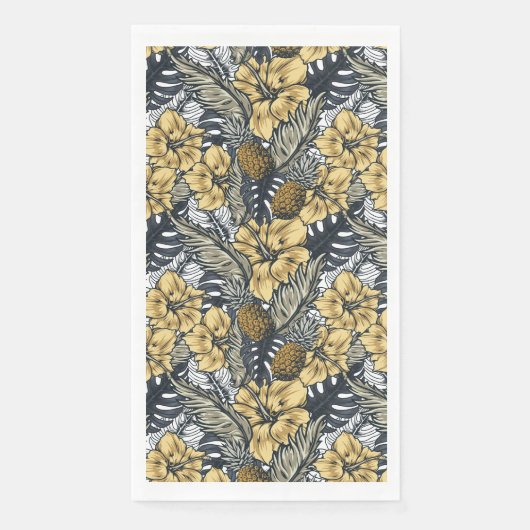 Luxuriöse Elegange Gold N'Black Tropical Blume Serviette (Vorderseite)