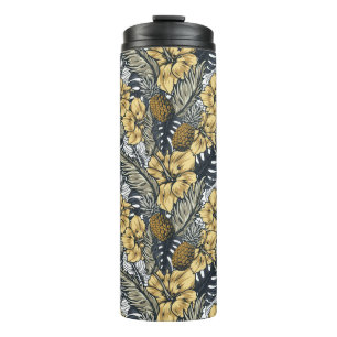 Luxuriöse Elegange Gold N'Black Tropical Blume Thermosbecher