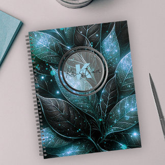 Luxuriöse Elegant Aquamarine schwarze Blätter Planer