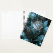 Luxuriöse Elegant Aquamarine schwarze Blätter Planer (Anzeige)