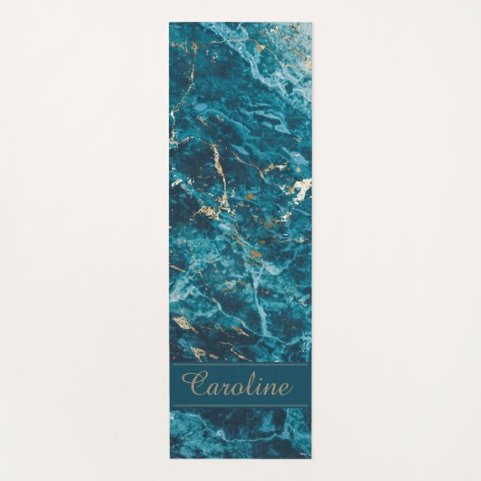 Luxuriöse Elegant Blue Gold Marmor Name Yogamatte (Vorderseite)