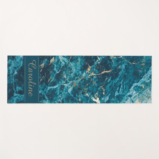 Luxuriöse Elegant Blue Gold Marmor Name Yogamatte (Vorderseite (Horizontal))