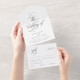 Luxuriöse Elegant Calligraphy Wedding All In One Einladung