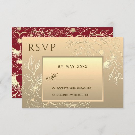 Luxuriöse Elegant Floral Gold Spitzen Einladung Ho (Vorne/Hinten)