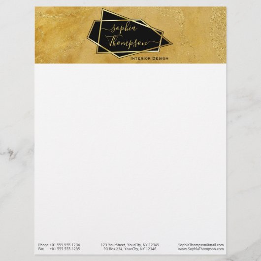 Luxuriöse Elegant Gold Glitzer Marmorschrift Briefbogen (Vorderseite)