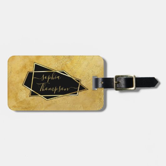 Luxuriöse Elegant Gold Glitzer Marmorschrift Gepäckanhänger (Vorderseite horizontal)