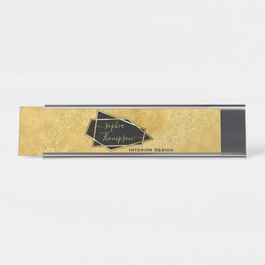 Luxuriöse Elegant Gold Glitzer Marmorschrift Schreibtischnamensplakette (Vorderseite )