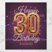 Luxuriöse Elegant Lila und Gold 30. Geburtstag Weinetikett (Einzelnes Label)
