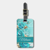 Luxuriöse Elegant Mint Gold Aquamarin Lace Blume l Gepäckanhänger (Vorderseite vertikal)