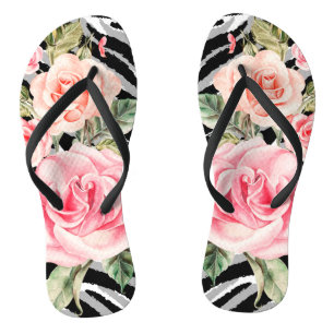 Luxuriöse Elegant Pink Tiger Floral Rose Flip Flop Badesandalen