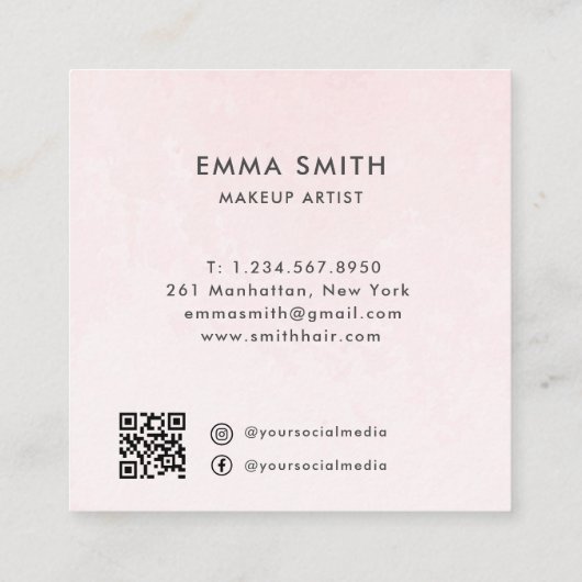 Luxuriöse Elegant Rosa Wasserfarbe Quadratische Visitenkarte (Rückseite)