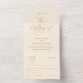 Luxuriöse Elegante Calligrafy Cream and Gold Weddi All In One Einladung (Innen Boden)