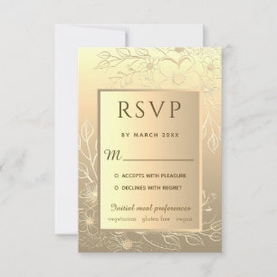 Luxuriöse elegante Goldfolie Floral Hochzeitseinla RSVP Karte