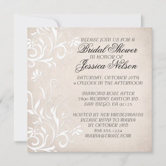 Luxuriöse elegante helle beige Blumen-Dusche laden Einladung (Vorderseite)