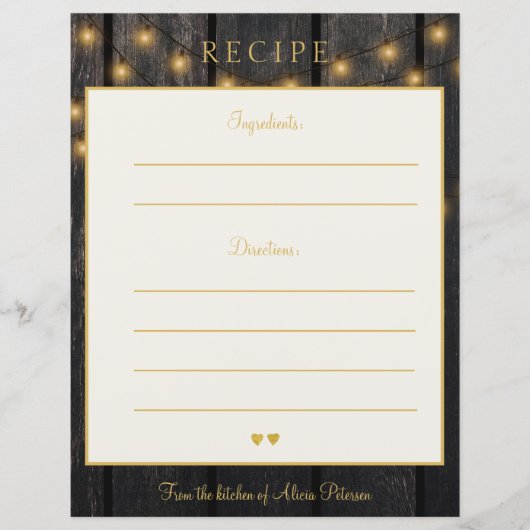 Luxuriöse elegante Holz Gold Typografie Rezept Kar (Vorderseite)