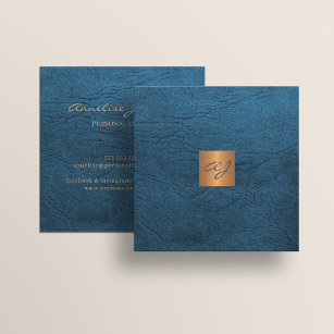 Luxuriöse elegante Leder-Kupfer-Monogramm Quadratische Visitenkarte