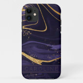 Luxuriöse Elegante Lila Marmormetalle Name Case-Mate iPhone Hülle (Rückseite)