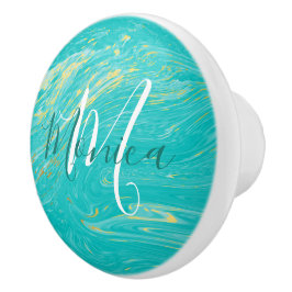 Luxuriöse elegante Marble Gold moderne Monogramm Keramikknauf