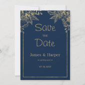 Luxuriöse elegante Marineblau mit Blumen Save the Einladung (Vorderseite)