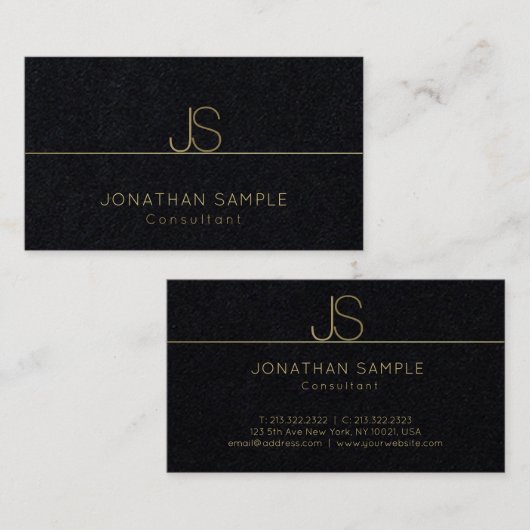 Luxuriöse elegante Monogram Moderne Gold Text Elit Visitenkarte (Vorne/Hinten)