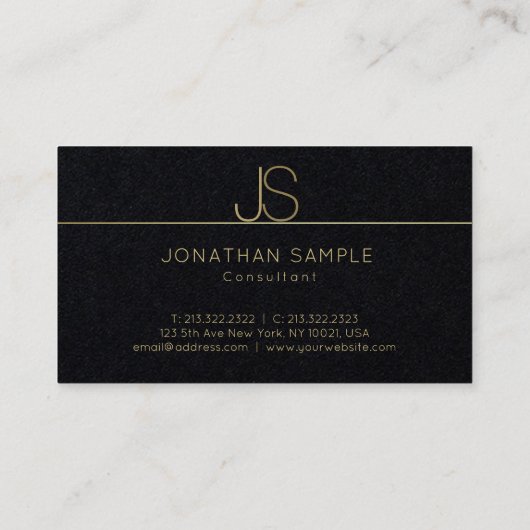 Luxuriöse elegante Monogram Moderne Gold Text Elit Visitenkarte (Rückseite)