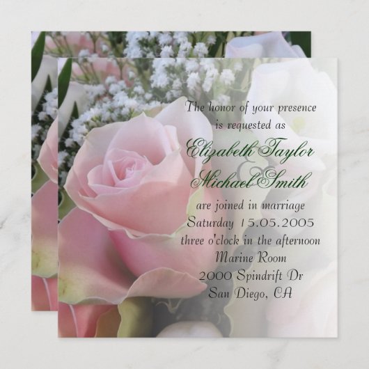 Luxuriöse Elegante Rose Spring Bouquet Wedding Ein Einladung (Vorne/Hinten)