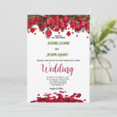 Luxuriöse elegante rote Rosen Hochzeit Einladung (Stehend Vorderseite)