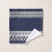 Luxuriöse, elegante, silberne Linien, marineblauer Badhandtuch Set (Waschlappen)