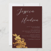 Luxuriöse Eleganz: Burgundy & Gold Floral Wedding Einladung (Vorderseite)