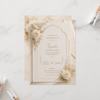 Luxuriöse Elfenbein-Gold-Hochzeitseinladung Einladung