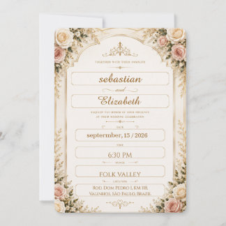 Luxuriöse Elfenbein- und Gold-Blumenhochzeits-Einl Einladung