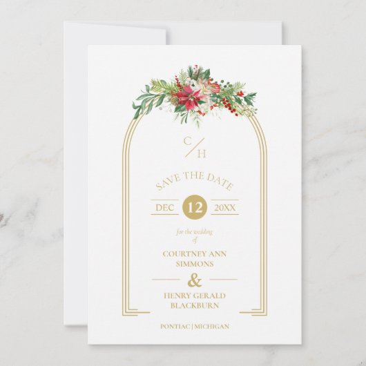 Luxuriöse Extravagante Initials Arch Floral Weihna Save The Date (Vorderseite)