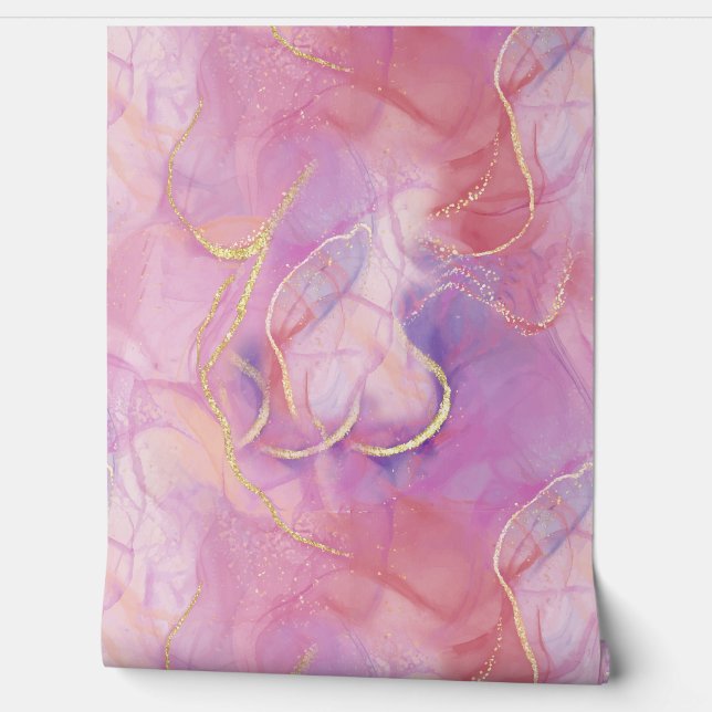 Luxuriöse farbenfrohe Marmor- und Goldkörner Tapete (Abrollen)