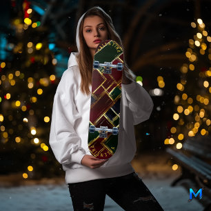 Luxuriöse Feiertags-Karierung mit goldenen Akzente Skateboard