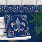 Luxuriöse Fleur-de-lis - blauer Marmor und Gold Fliese